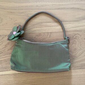 Shiraleah Green and Pink Iridescent Bag with Beaded Flower